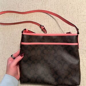 Coach Signature Brown and Pink Crossbody Bag